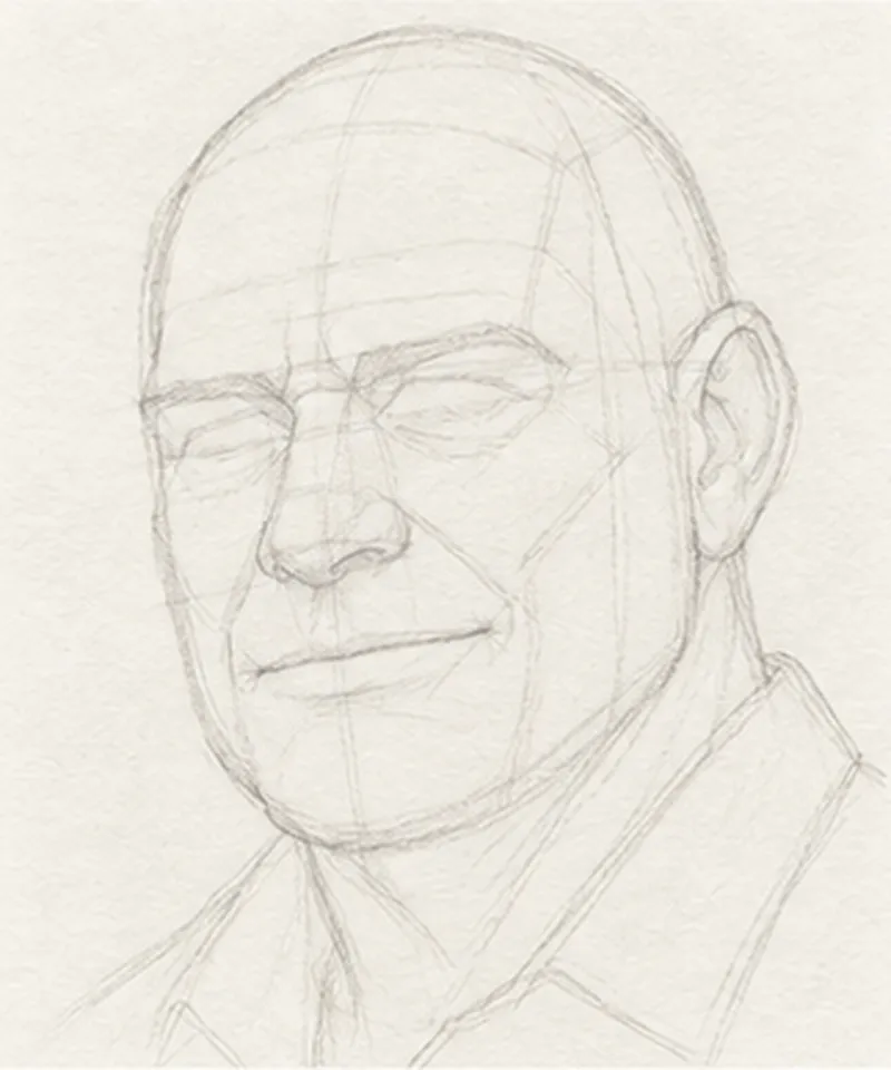 How to draw a bald man – step 6 of 12