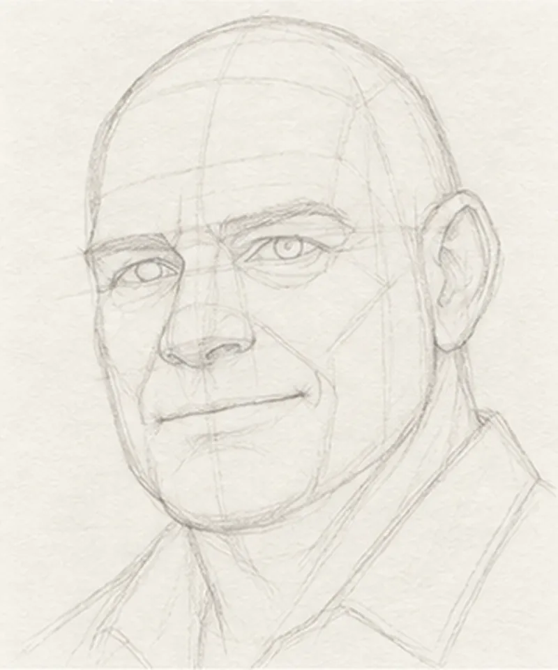 How to draw a bald man – step 7 of 12