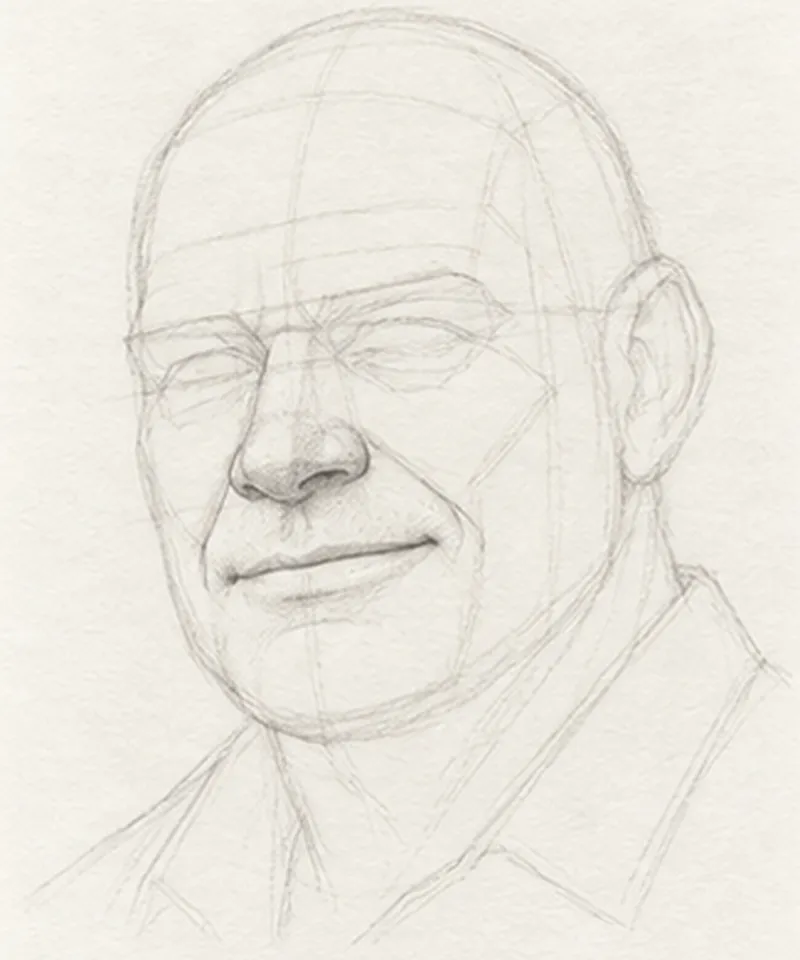 How to draw a bald man – step 9 of 12
