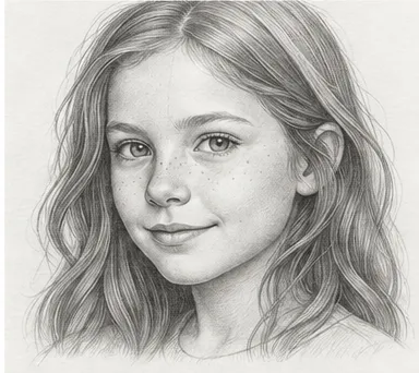 Girl with long hair – finished pencil drawing