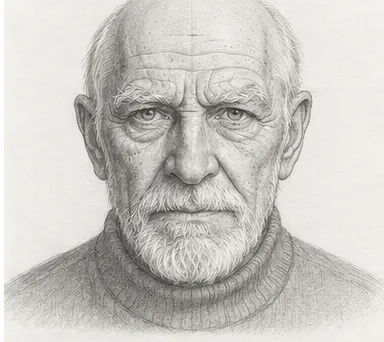 Old man's face – finished pencil drawing