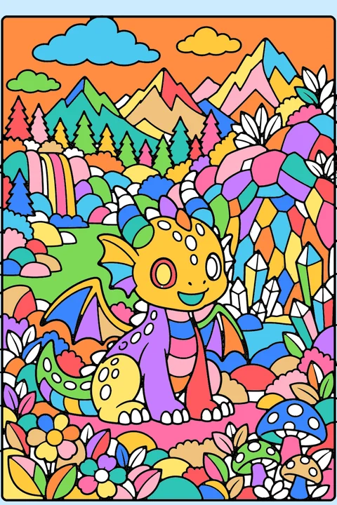 Color idea: the baby dragon coloring page already colored in