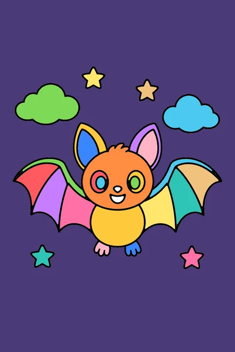 Color idea: the cute bat coloring page already colored in