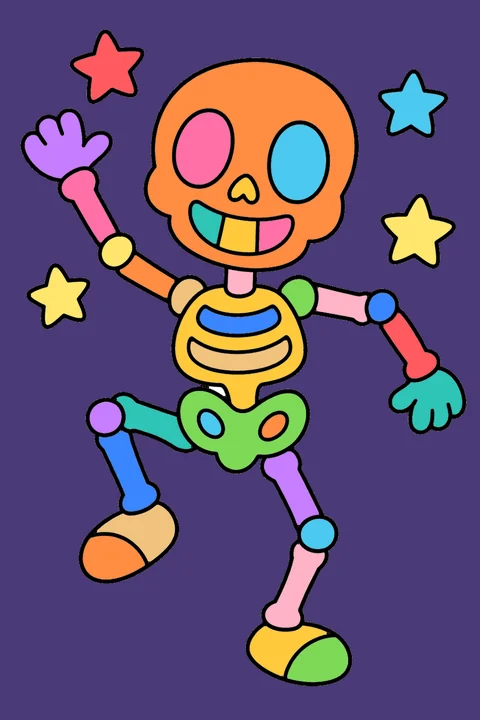 Color idea: the dancing skeleton coloring page already colored in