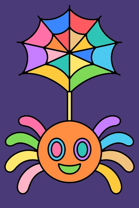 Color idea: the friendly spider coloring page already colored in