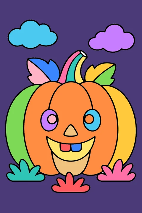 Color idea: the jack-o'-lantern coloring page already colored in