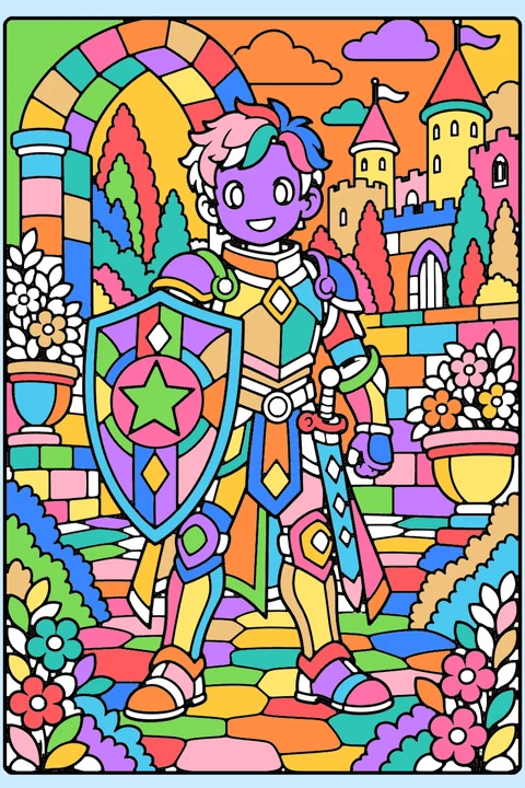 Color idea: the knight with a shield coloring page already colored in