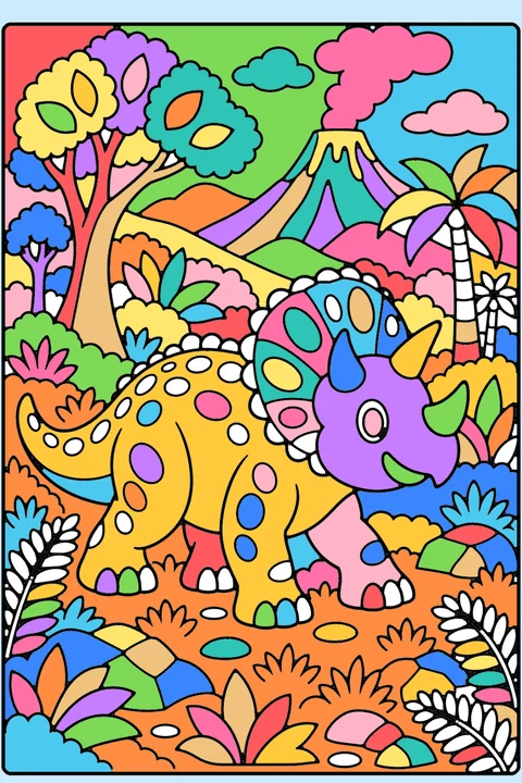 Color idea: the triceratops coloring page already colored in
