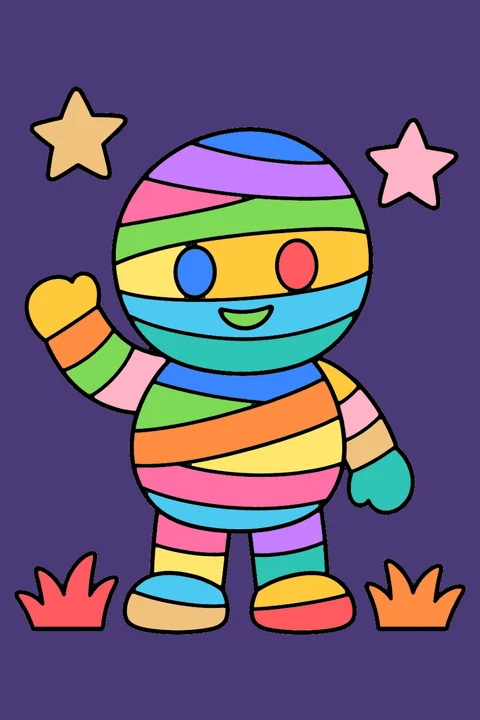 Color idea: the waving mummy coloring page already colored in